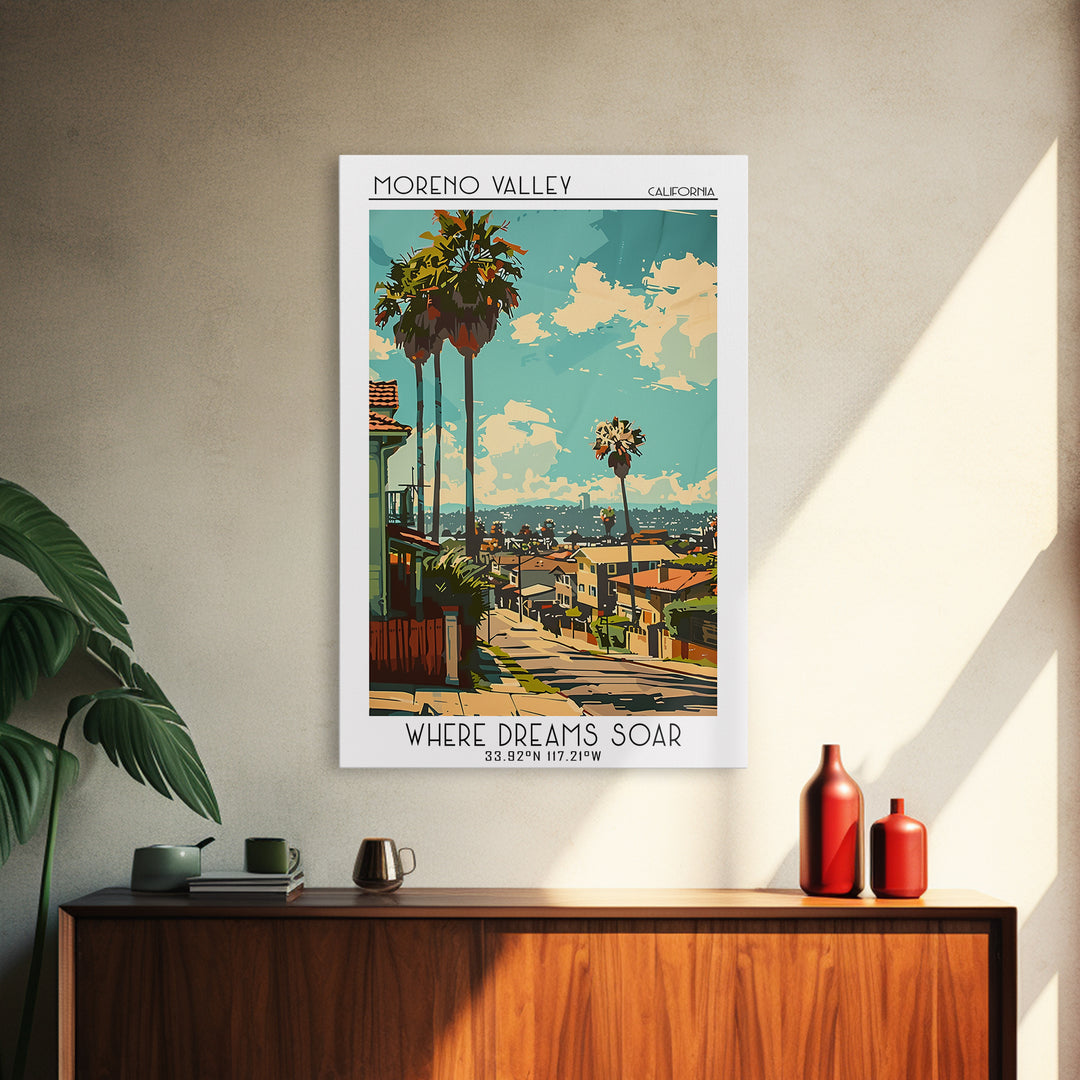 Moreno Valley Travel Poster, Framed Canvas Print, Travel Wall Decor, Minimalist Poster, Travel Print, Retro Travel Print, Poster Art