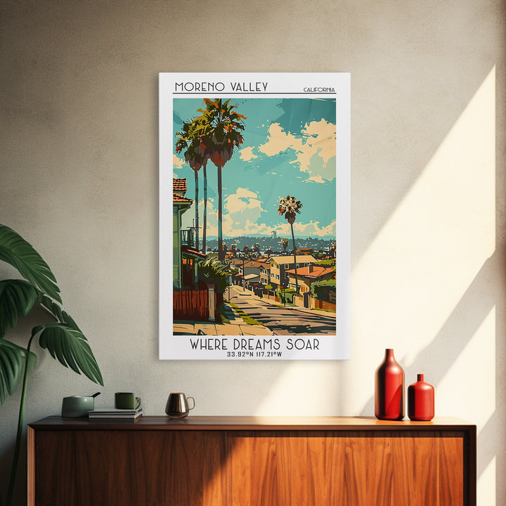 Moreno Valley Travel Poster, Framed Canvas Print, Travel Wall Decor, Minimalist Poster, Travel Print, Retro Travel Print, Poster Art