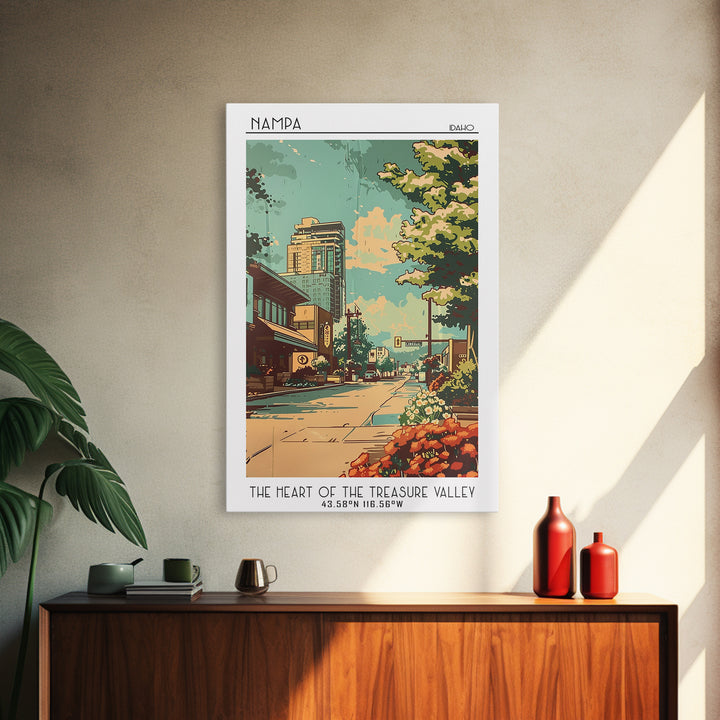 Nampa Idaho Travel Poster, Framed Canvas Print, Retro Travel Poster, City Wall Art, City Travel Poster, Travel Decor, Retro Wall Art