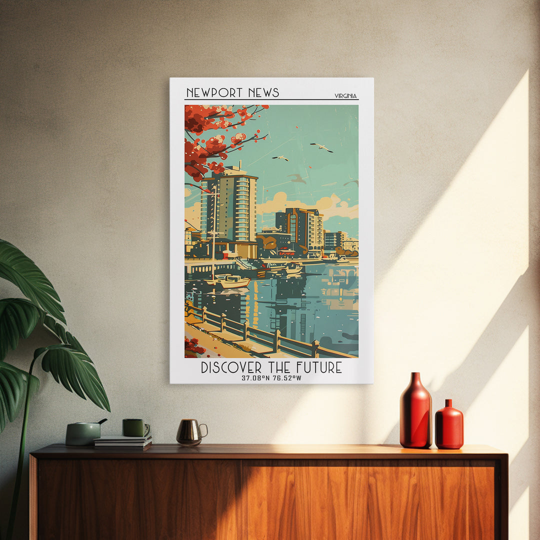 Newport News Virginia Travel Poster, Framed Canvas Print, City Travel Poster, Travel Wall Decor, Travel Prints, Living Room Wall Art