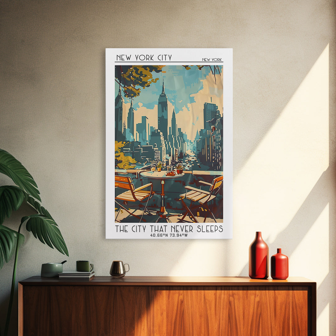 New York Travel Poster, Framed Canvas Print, Vintage Travel Print, City Wall Art, City Travel Poster, Travel Wall Art, Landscape Art