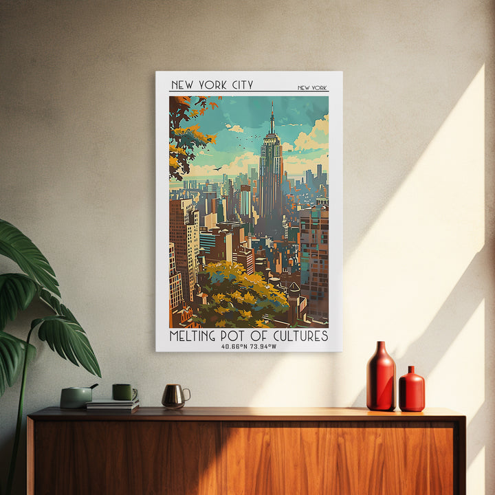 New York New York Travel Poster, Framed Canvas Print, Travel Prints, Landscape Art, Vintage Posters, Travel Posters, Wanderlust Gift