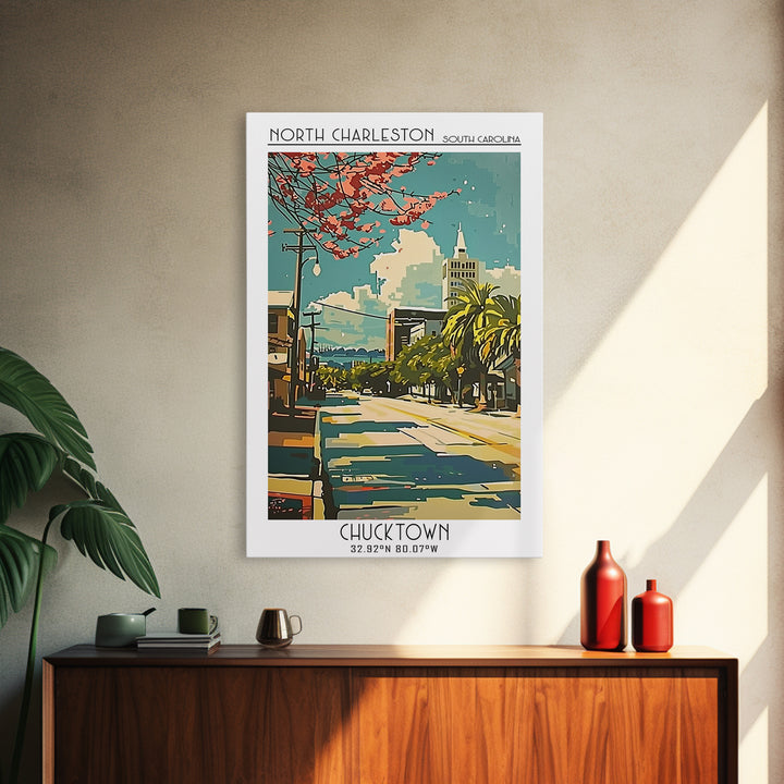 North Charleston South Carolina Travel Poster, Canvas Print, Travel Wall Decor, Minimalist Poster, City Illustration, Retro Wall Art