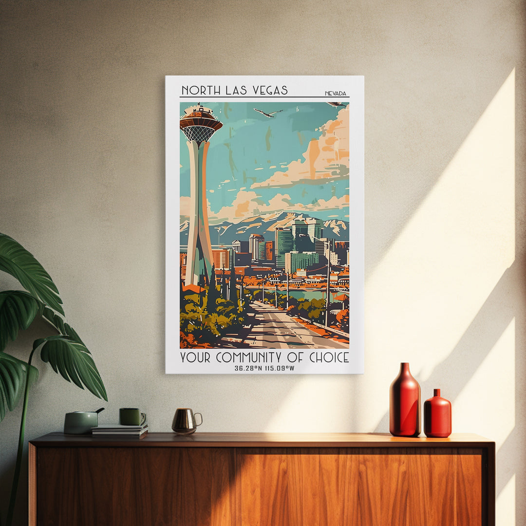 North Las Vegas Travel Poster, Canvas Print, Travel Wall Art, City Wall Art, Living Room Wall Art, City Art Print, Colorful Wall Art