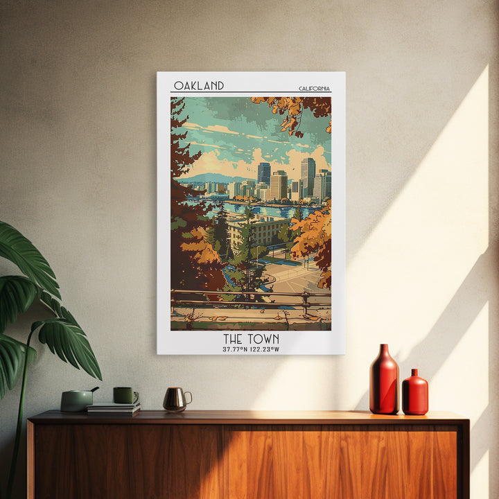 Oakland Travel Poster, Framed Canvas Print, Retro Wall Art, Travel Print, Wall Art, Fine Art Print, Retro Travel Print, Travel Decor
