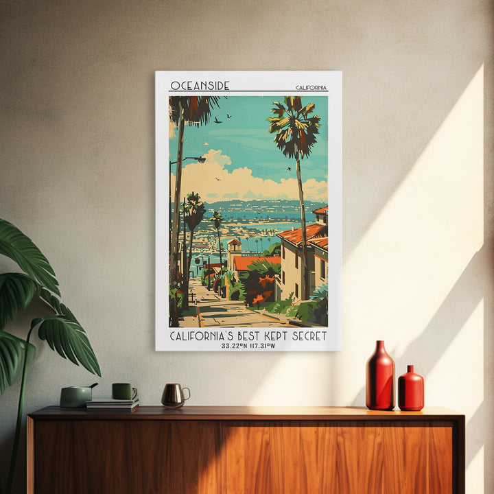 Oceanside California Travel Poster, Framed Canvas Print, Retro Travel Poster, City Wall Art, Home Decor, Landscape Art, Travel Decor