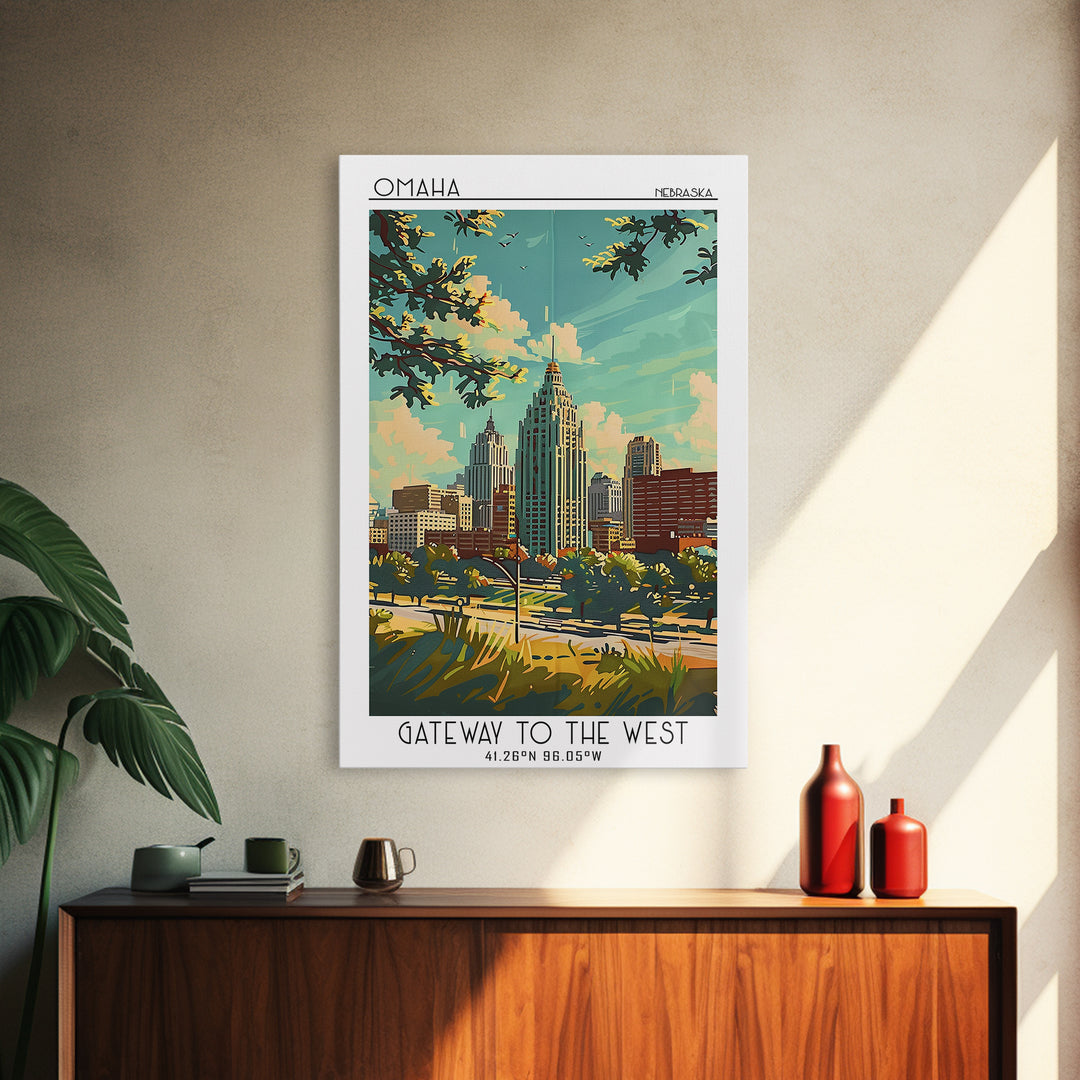 Omaha Nebraska Travel Poster, Framed Canvas Print, Travel Wall Decor, Minimalist Poster, Art Print, City Travel Poster, Poster Print