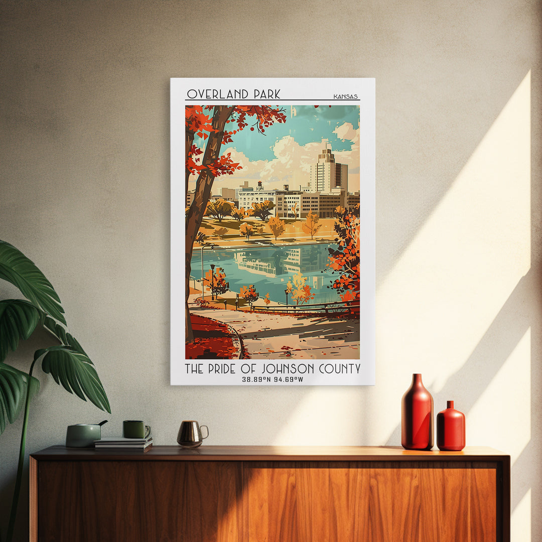 Overland Park Kansas Travel Poster, Framed Canvas Print, City Travel Poster, Travel Wall Art, City Illustration, Art Print, Wall Art