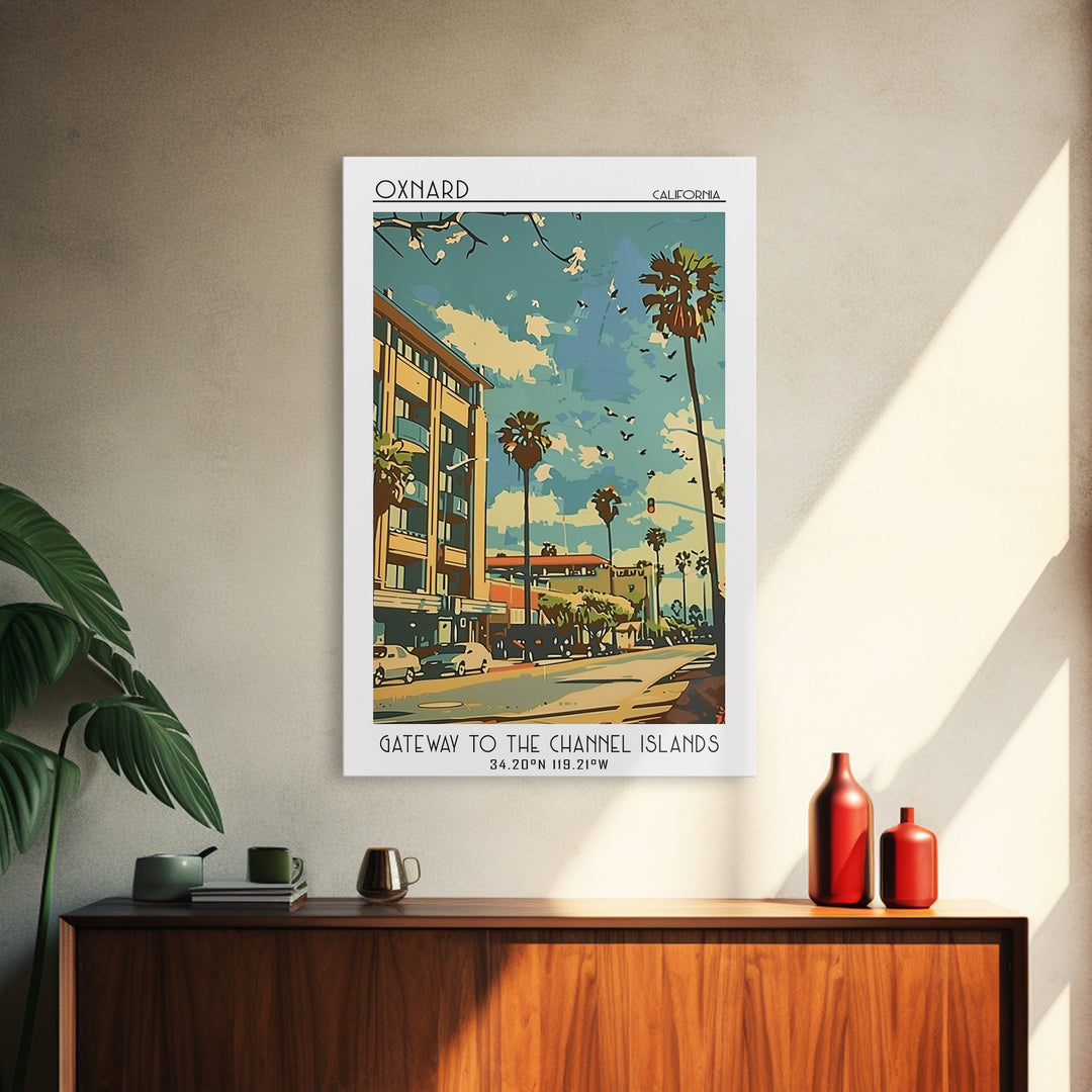 Oxnard California Travel Poster, Framed Canvas Print, Vintage Travel Print, City Wall Art, Art Print, Fine Art Print, Vintage Travel
