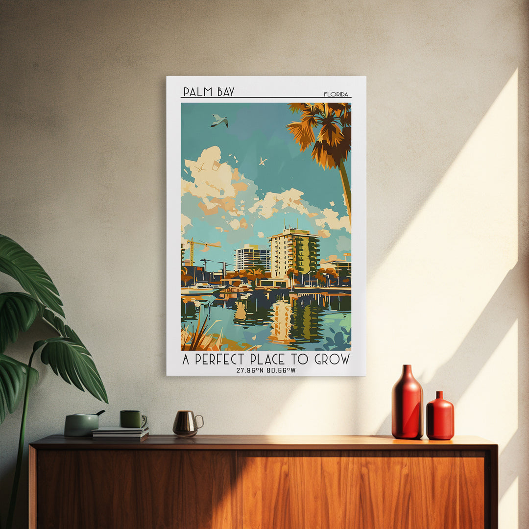 Palm Bay Florida Travel Poster, Canvas Print, Retro Wall Art, Travel Print, Vintage City Poster, Vintage Travel Print, City Wall Art