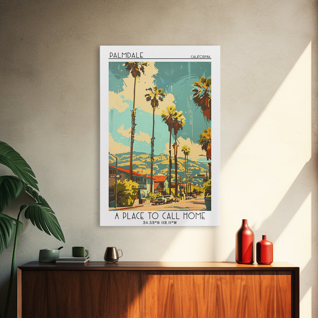 Palmdale Travel Poster, Framed Canvas Print, City Travel Poster, Travel Wall Decor, City Illustration, Travel Wall Art, Travel Print
