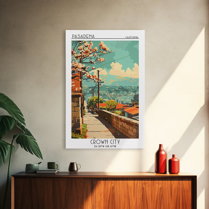 Pasadena California Travel Poster, Canvas Print, City Art Print, Travel Wall Art, Mid Century Wall Art, Art Print, Home Office Decor