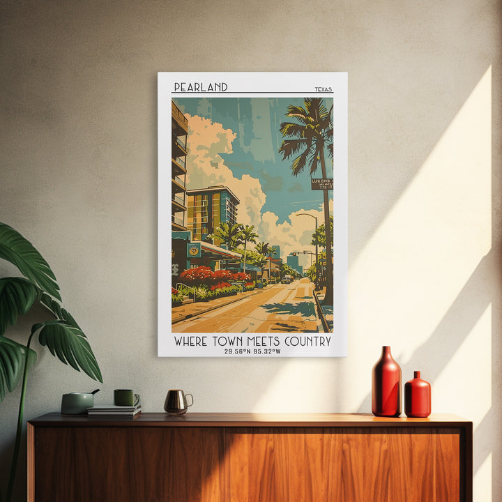Pearland Texas Travel Poster, Canvas Print, Retro Travel Poster, City Wall Art, Wanderlust Gift, City Illustration, Gallery Wall Set