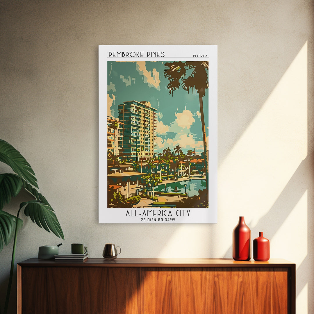 Pembroke Pines Travel Poster, Framed Canvas Print, City Travel Poster, Vintage City Poster, Retro Travel Poster, Wall Art, Art Print