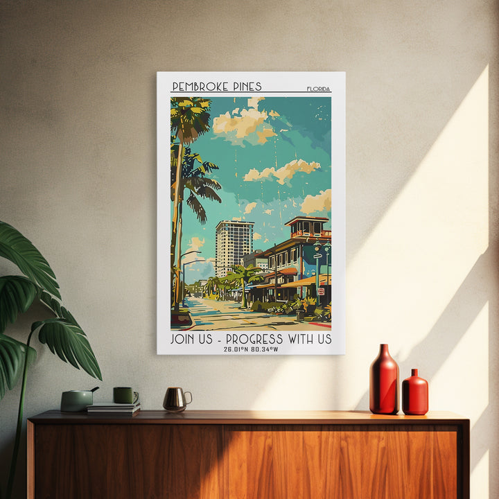 Pembroke Pines Florida Travel Poster, Framed Canvas Print, City Travel Poster, Travel Wall Art, Modern Wall Decor, City Illustration