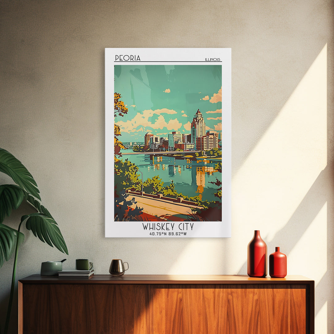 Peoria Illinois Travel Poster, Canvas Print, Vintage Travel Print, City Wall Art, Retro Travel Poster, City Art Print, Travel Prints