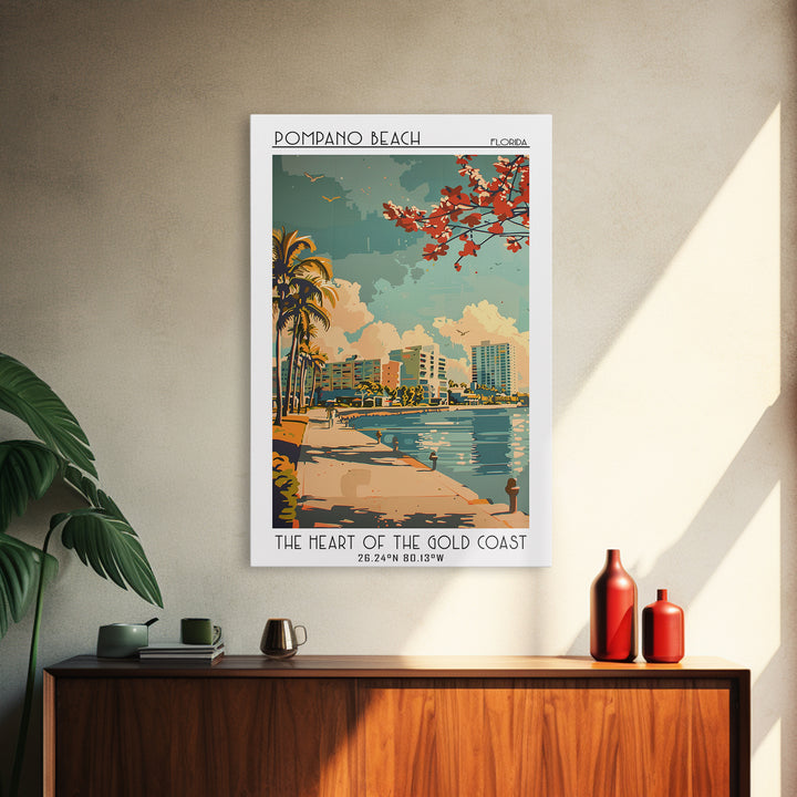 Pompano Beach Florida Travel Poster, Framed Canvas Print, City Travel Poster, Travel Wall Art, Vintage Travel Print, Vintage Posters