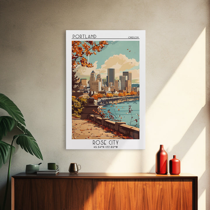 Portland Travel Poster, Framed Canvas Print, City Art Print, Travel Wall Art, City Travel Poster, Wall Art, City Wall Art, Art Print