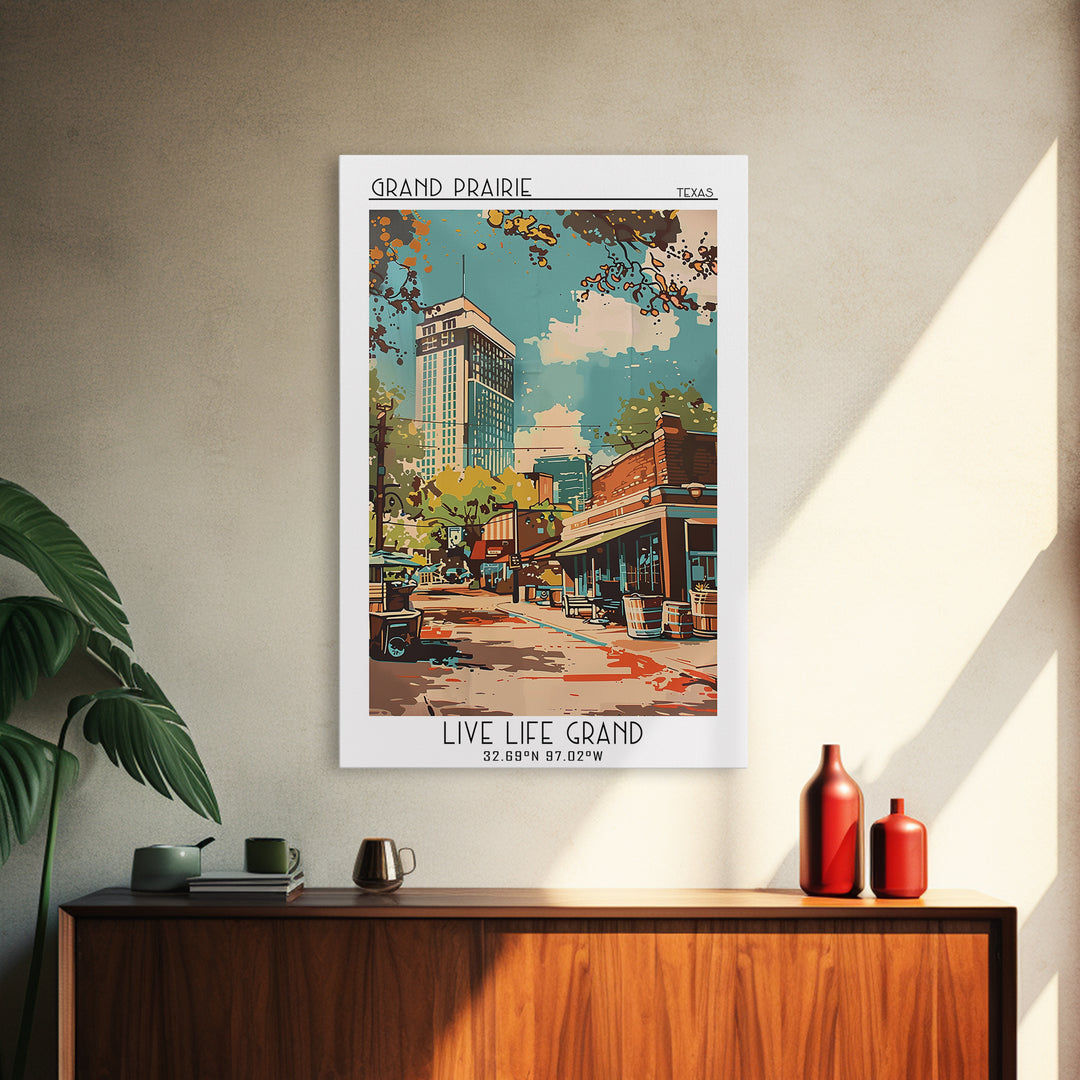 Grand Prairie Travel Poster, Canvas Print, Retro Travel Poster, City Wall Art, Poster Art, Travel Prints, Home Decor, City Art Print