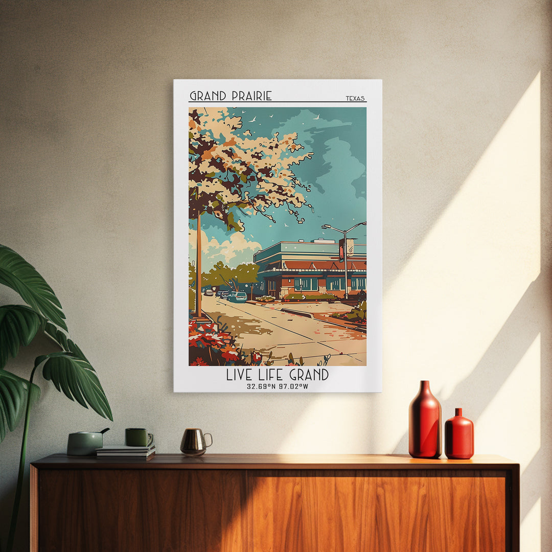 Grand Prairie Texas Travel Poster, Canvas Print, Travel Wall Decor, Minimalist Poster, Retro Travel Poster, City Art Print, Wall Art