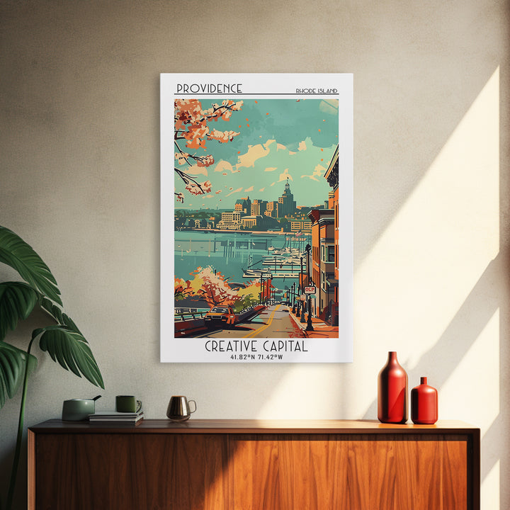Providence Rhode Island Travel Poster, Framed Canvas Print, Retro Travel Poster, City Wall Art, Vintage City Poster, Wanderlust Gift