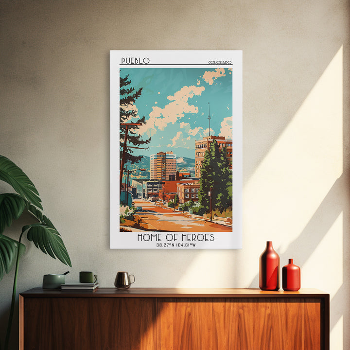 Pueblo Travel Poster, Canvas Print, City Travel Poster, Travel Wall Decor, Travel Posters, Landscape Art, Wanderlust Gift, Art Print