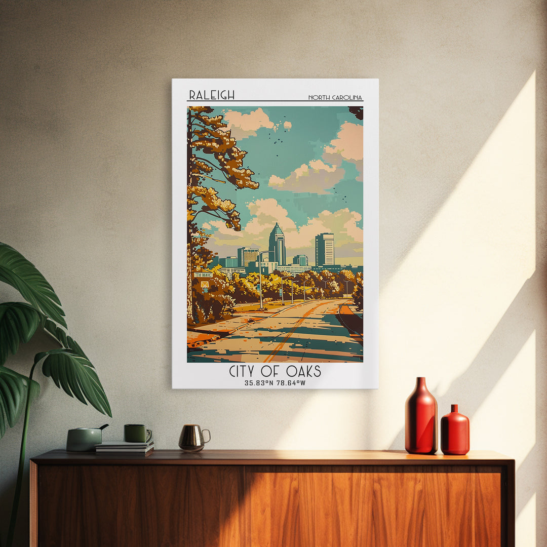 Raleigh North Carolina Travel Poster, Framed Canvas Print, City Travel Poster, Travel Wall Art, Gallery Wall Set, Retro Travel Print