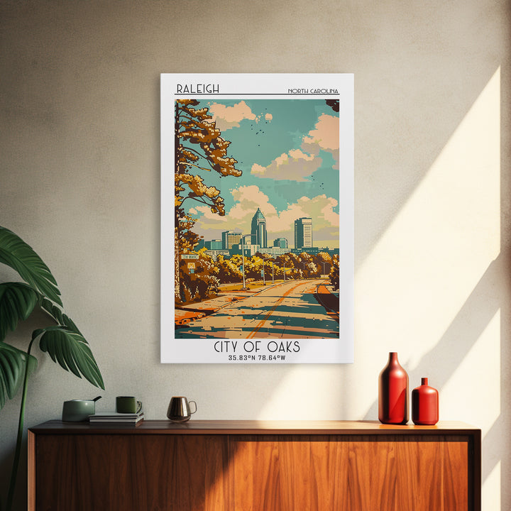 Raleigh North Carolina Travel Poster, Framed Canvas Print, City Travel Poster, Travel Wall Art, Gallery Wall Set, Retro Travel Print