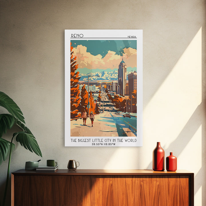 Reno Travel Poster, Framed Canvas Print, City Travel Poster, Vintage City Poster, Vintage Travel, Mid Century Wall Art, Poster Print