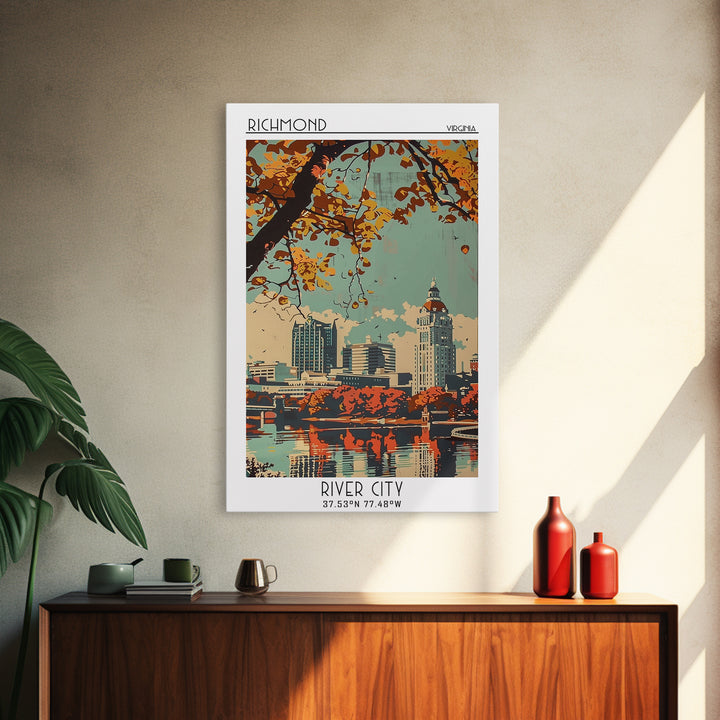 Richmond Virginia Travel Poster, Framed Canvas Print, City Art Print, Travel Wall Art, Travel Art Print, Poster Art, Vintage Posters