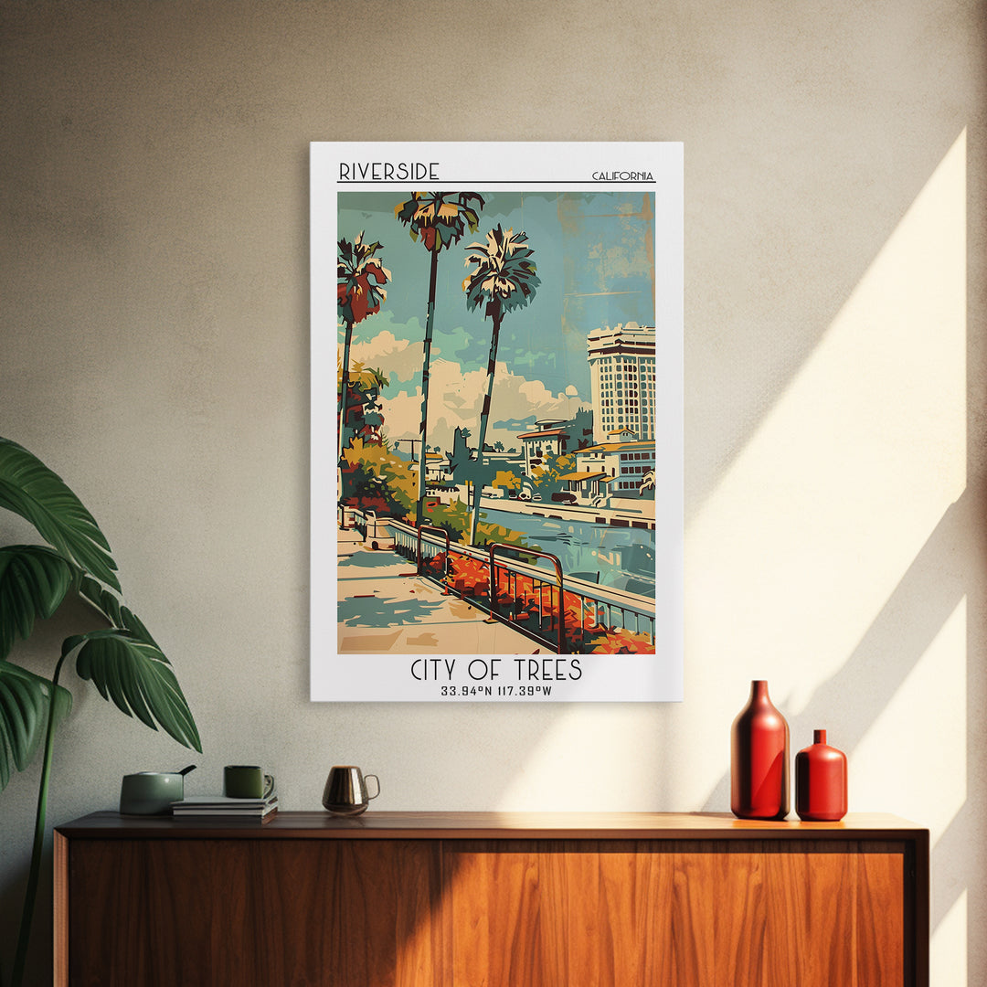 Riverside California Travel Poster, Framed Canvas Print, City Travel Poster, Travel Wall Art, City Illustration, Retro Travel Poster