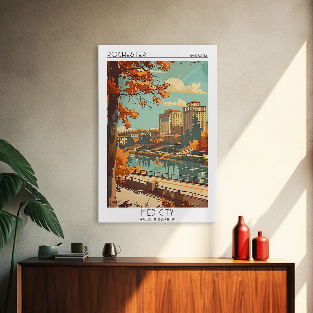 Rochester Travel Poster, Framed Canvas Print, City Travel Poster, Travel Wall Art, Modern Wall Decor, Retro Wall Art, Travel Posters