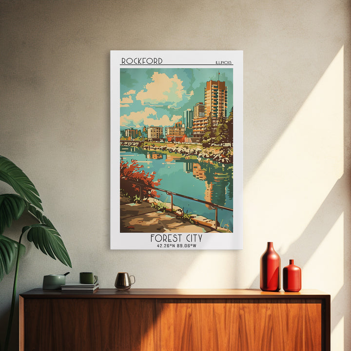 Rockford Travel Poster, Canvas Print, City Art Print, Travel Wall Art, Retro Travel Poster, Retro Travel Print, Watercolor Cityscape