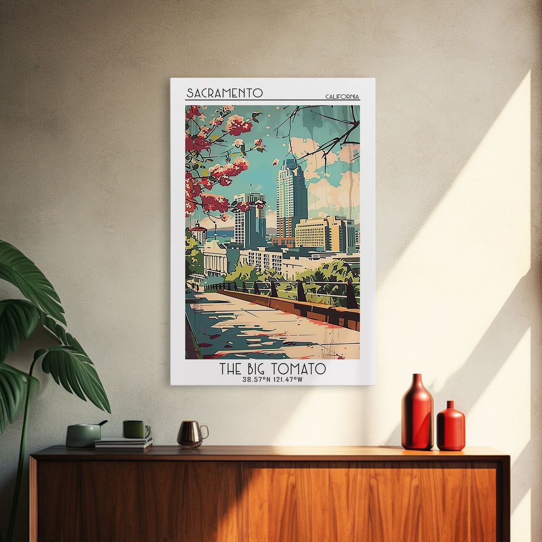 Sacramento California Travel Poster, Framed Canvas Print, Retro Travel Poster, City Wall Art, Vintage Travel Print, Gallery Wall Set
