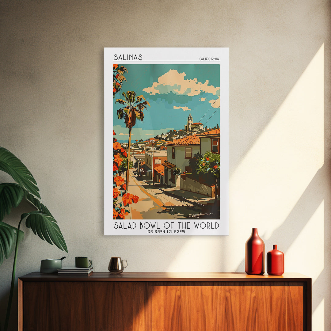 Salinas Travel Poster, Framed Canvas Print, Travel Wall Art, City Wall Art, Wanderlust Gift, Vintage City Poster, Vintage Travel Art