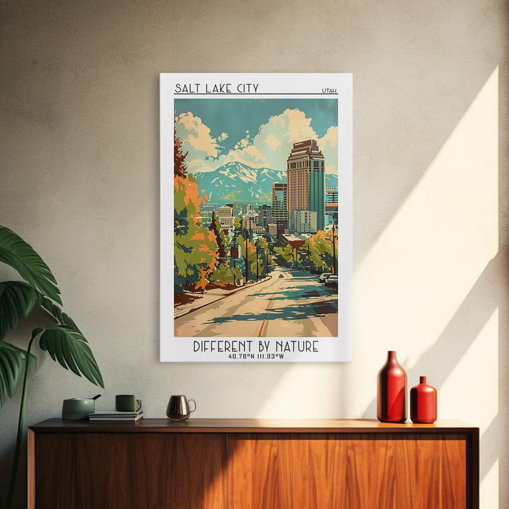 Salt Lake City Utah Travel Poster, Framed Canvas Print, City Travel Poster, Travel Wall Decor, Living Room Wall Art, Travel Wall Art