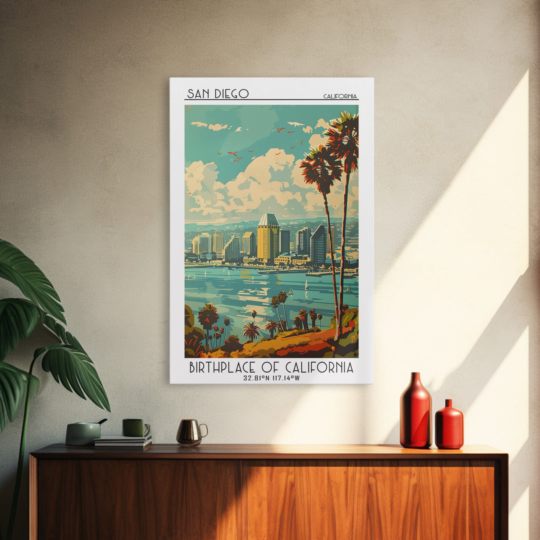 San Diego Travel Poster, Framed Canvas Print, City Travel Poster, Travel Wall Art, Wanderlust Gift, Gallery Wall Set, Vintage Poster