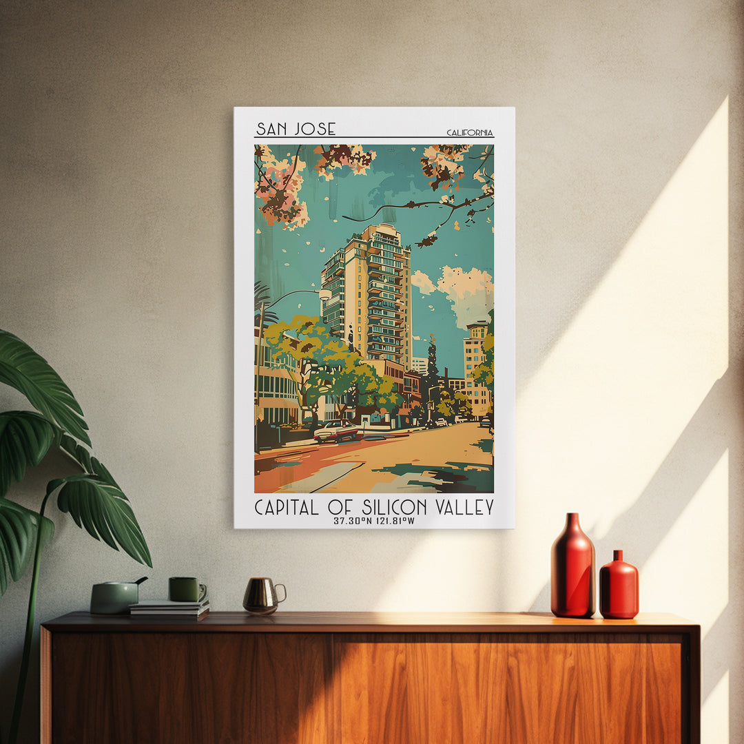 San Jose Travel Poster, Canvas Print, Travel Prints, Landscape Art, Travel Posters, Retro Wall Art, Retro Travel Print, Travel Decor