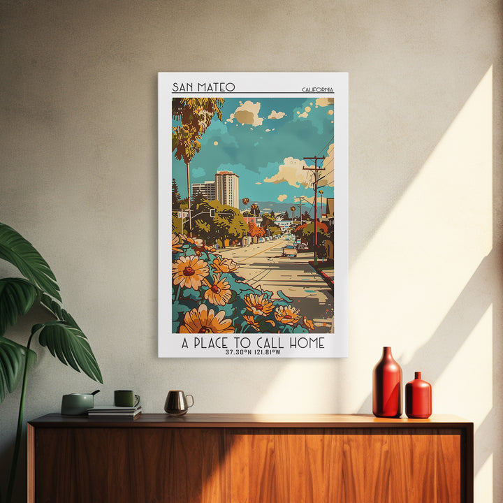 San Mateo Travel Poster, Canvas Print, Retro Travel Poster, City Wall Art, Travel Prints, Travel Decor, Home Office Decor, Art Print