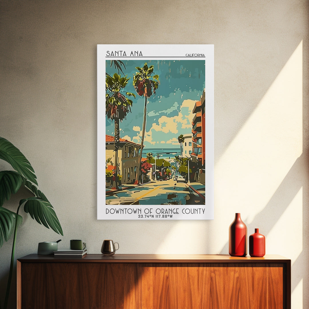 Santa Ana Travel Poster, Framed Canvas Print, Travel Wall Art, City Wall Art, Travel Prints, Home Office Decor, Watercolor Cityscape