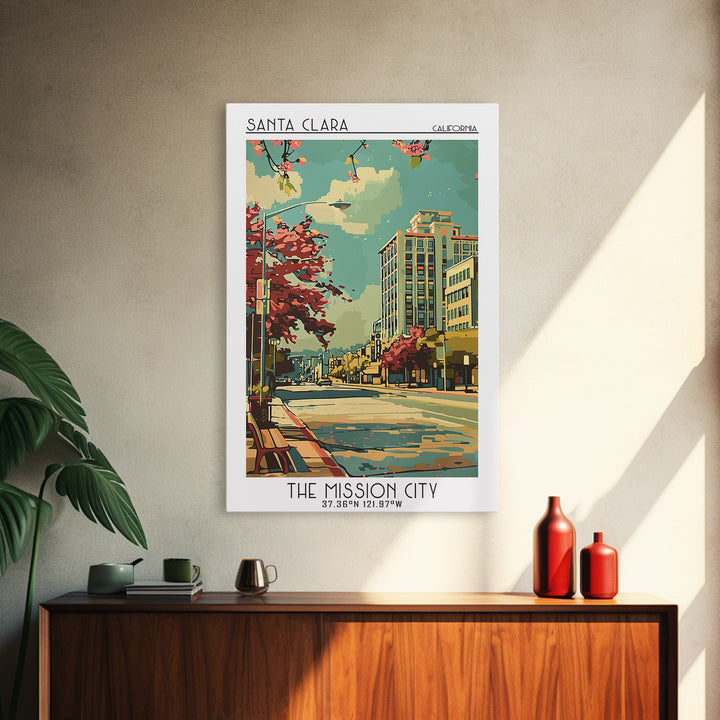Santa Clara California Travel Poster, Framed Canvas Print, City Travel Poster, Travel Wall Art, Vintage Travel Print, Retro Wall Art