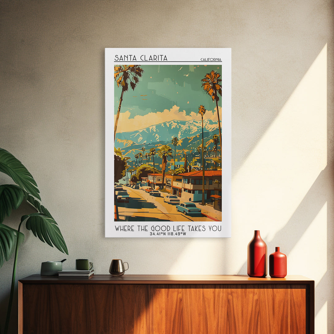 Santa Clarita California Travel Poster, Framed Canvas Print, City Travel Poster, Travel Wall Art, Home Decor, Travel Decor, Wall Art