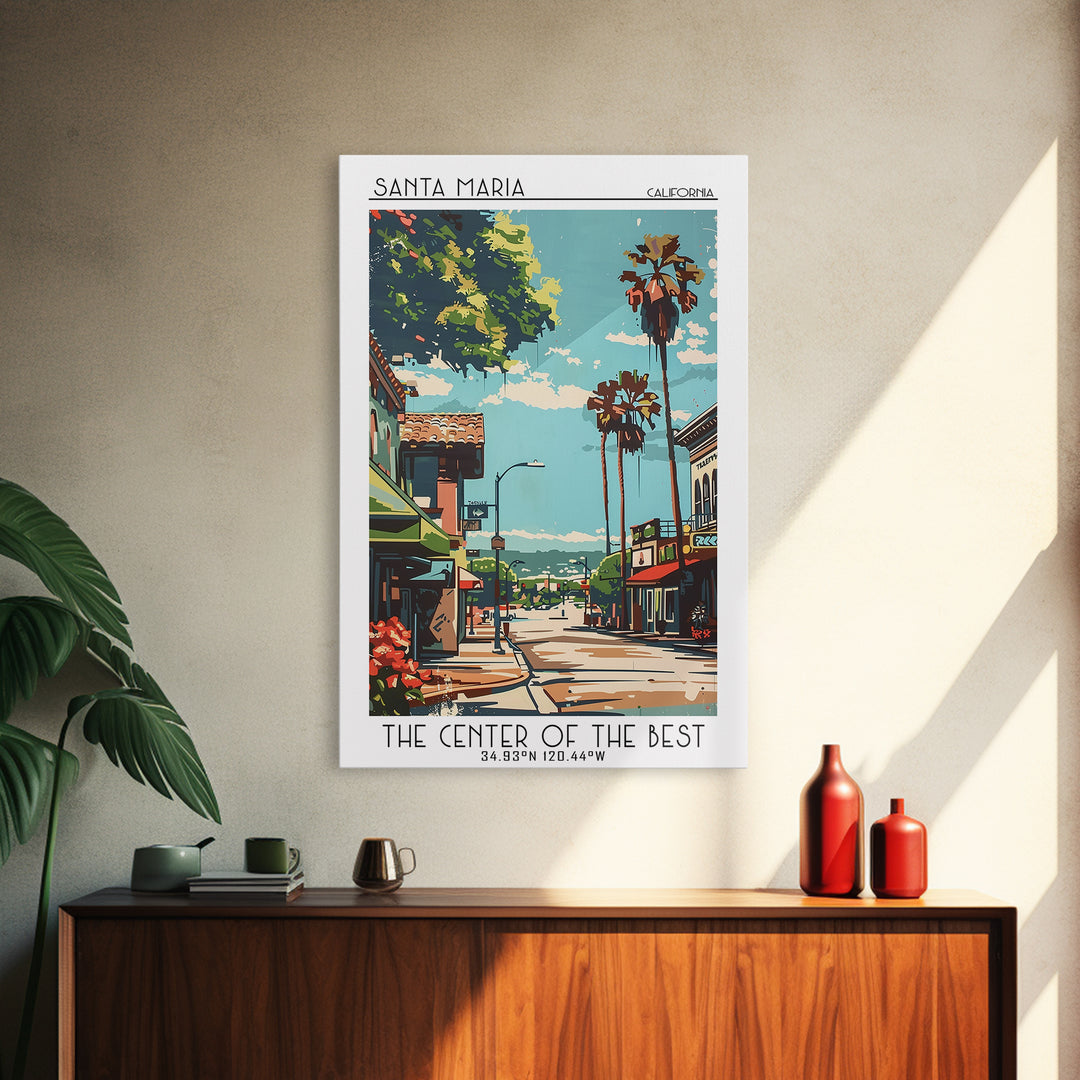 Santa Maria Travel Poster, Framed Canvas Print, Retro Wall Art, Travel Print, Vintage Travel Print, Mid Century Wall Art, Poster Art