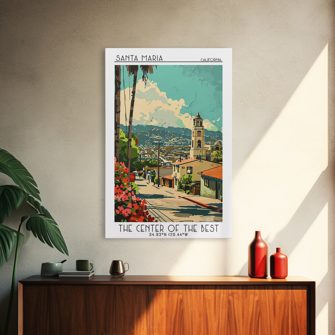 Santa Maria California Travel Poster, Canvas Print, Travel Wall Art, City Wall Art, Travel Posters, Watercolor Cityscape, Poster Art
