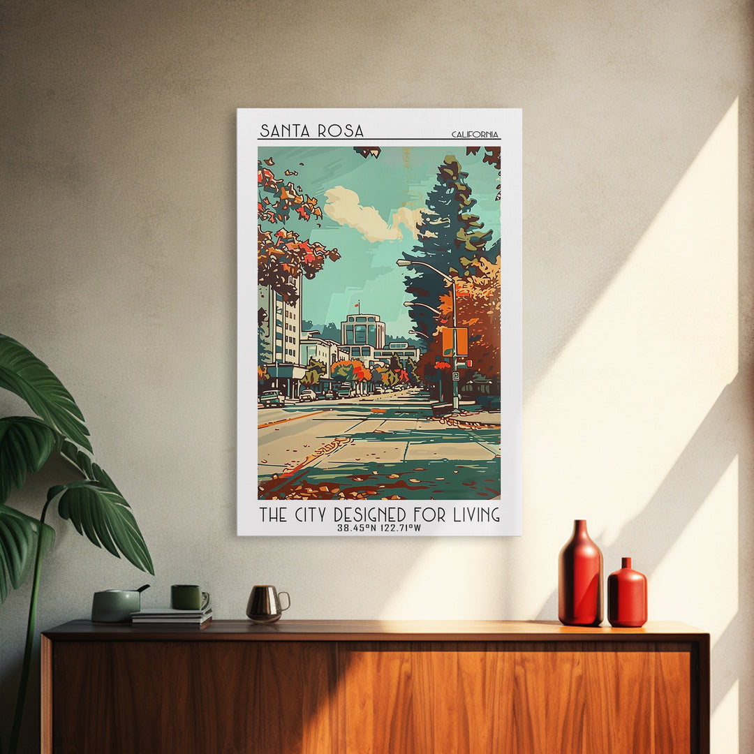 Santa Rosa California Travel Poster, Framed Canvas Print, Travel Prints, Landscape Art, Home Decor, Travel Wall Art, Wanderlust Gift