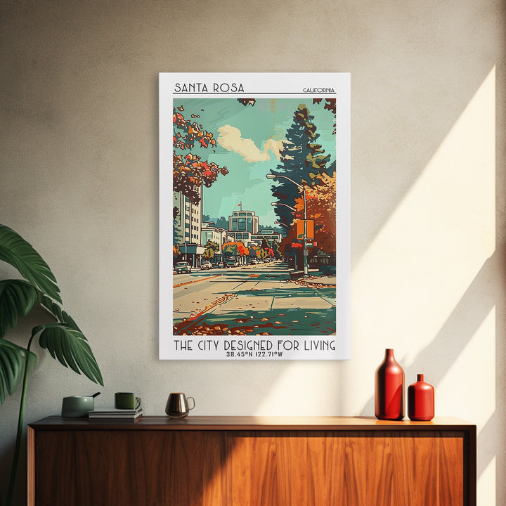 Santa Rosa California Travel Poster, Framed Canvas Print, Travel Prints, Landscape Art, Home Decor, Travel Wall Art, Wanderlust Gift