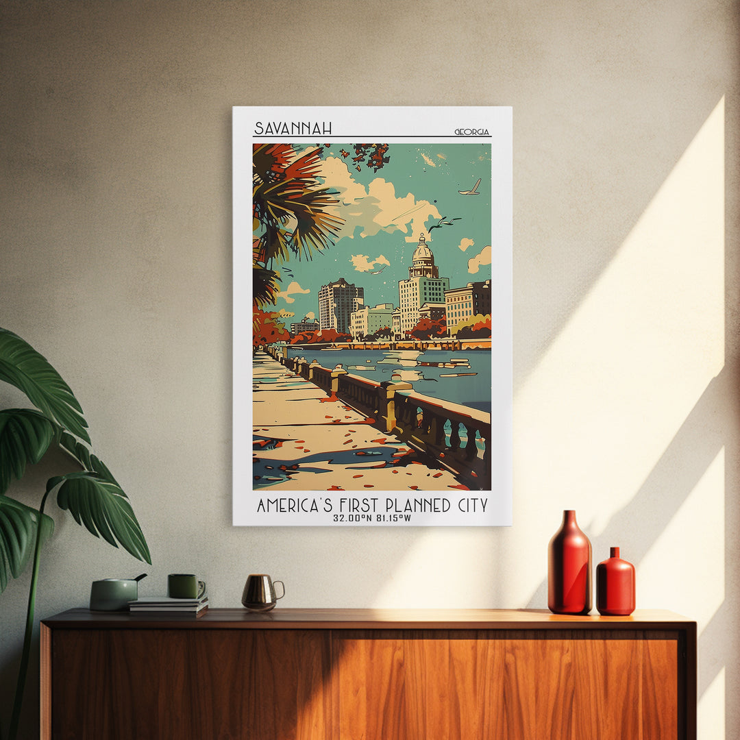 Savannah Travel Poster, Framed Canvas Print, City Travel Poster, Vintage City Poster, Vintage Poster, Travel Wall Art, City Wall Art