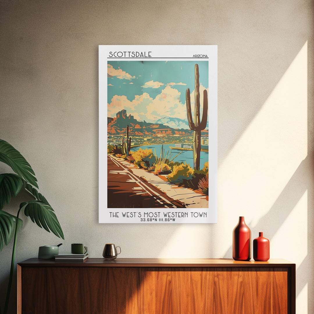 Scottsdale Travel Poster, Framed Canvas Print, City Art Print, Travel Wall Art, Vintage Posters, City Illustration, Travel Art Print