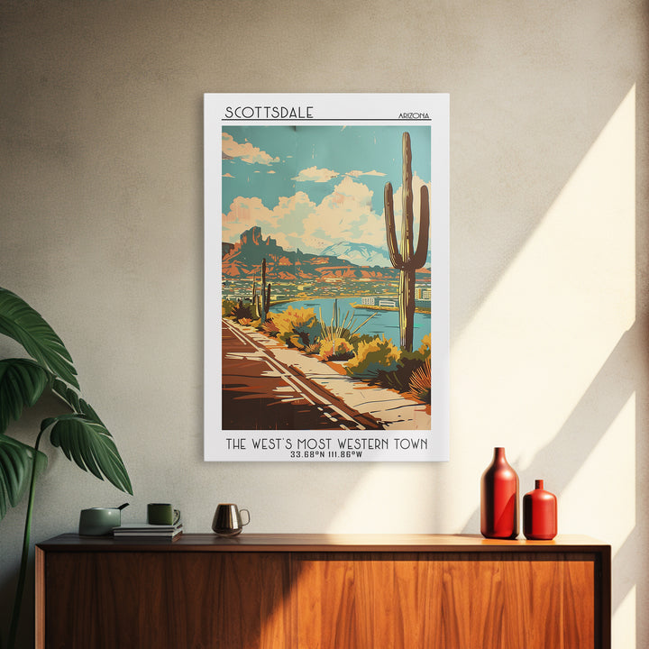 Scottsdale Travel Poster, Framed Canvas Print, City Art Print, Travel Wall Art, Vintage Posters, City Illustration, Travel Art Print