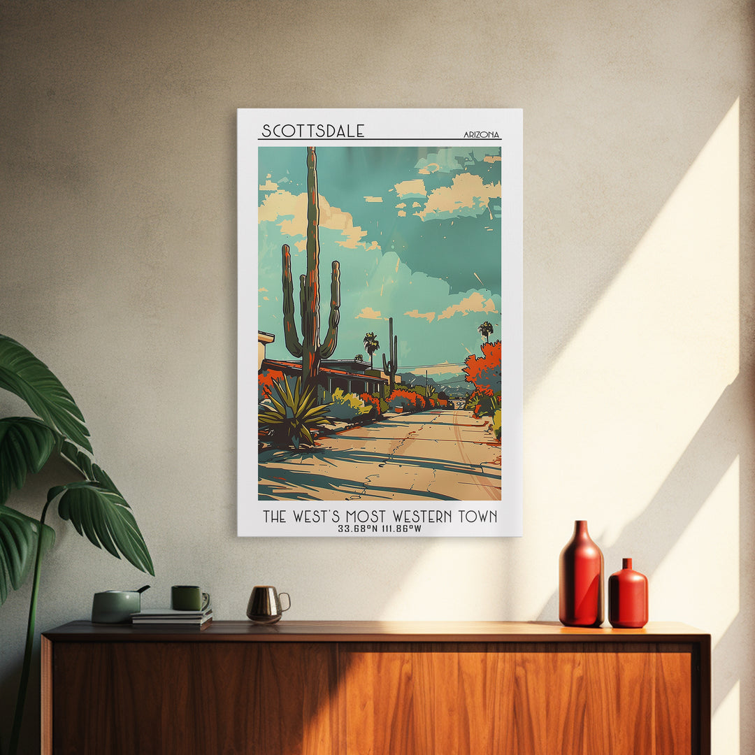 Scottsdale Arizona Travel Poster, Canvas Print, City Travel Poster, Travel Wall Decor, Retro Travel Print, Art Print, Retro Wall Art